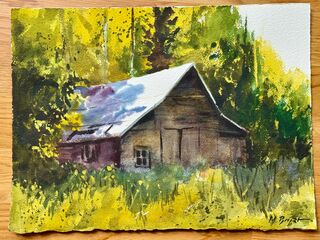 Picture "Cabin in the forest with bluish shadow" (2024)