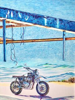 Picture "Royal Enfield motorcycle on scaffolding" (2021)