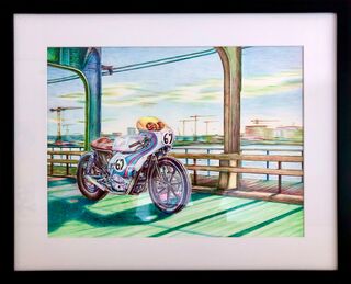 Bild "Yamaha Motorrad auf der Brücke" (2021)